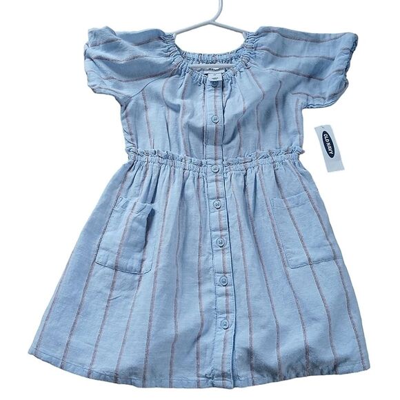 Old Navy Gap Dress Toddler Girls Fit & Flare Puff Sleeve Striped Red & Blue - Picture 1 of 10
